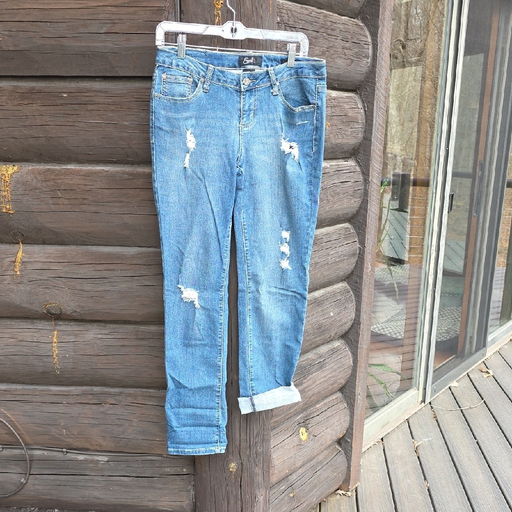 Earl Jeans Blue Distressed Straight Leg Women Jeans
